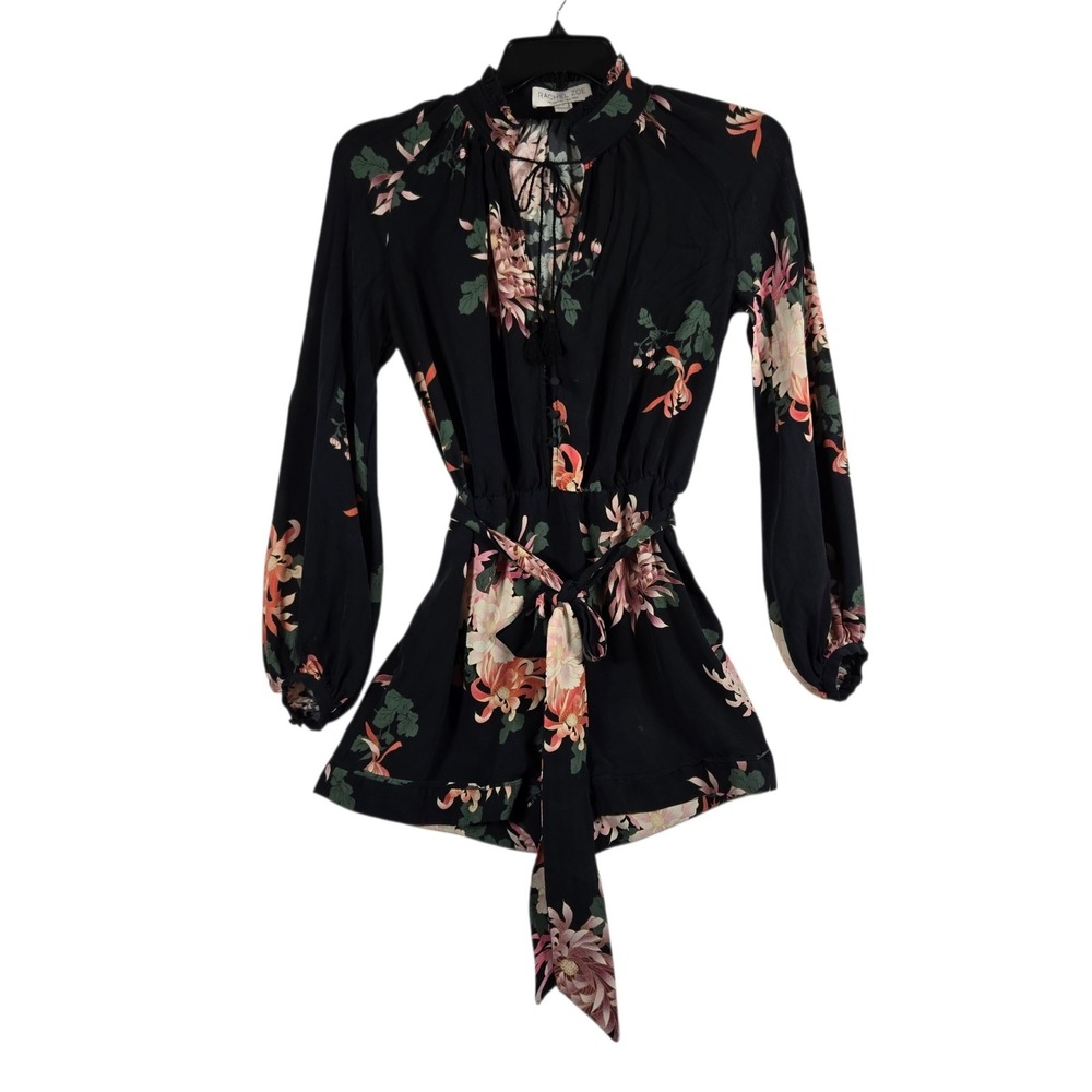 Rachel Zoe Romper Womens 0 100% Silk Black Pink Floral Print Long Sleeve - Picture 1 of 8